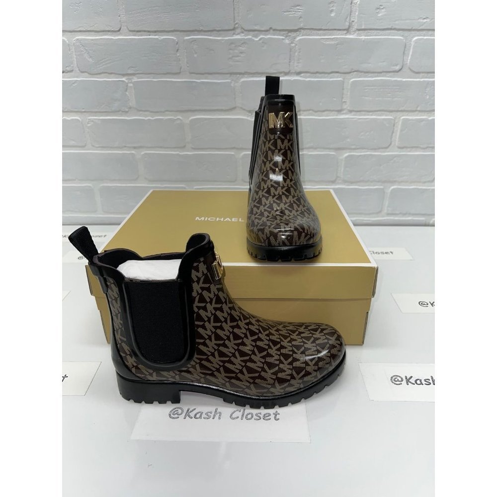 New Michael Kors Sidney Rain boots black brown - Picture 2 of 10